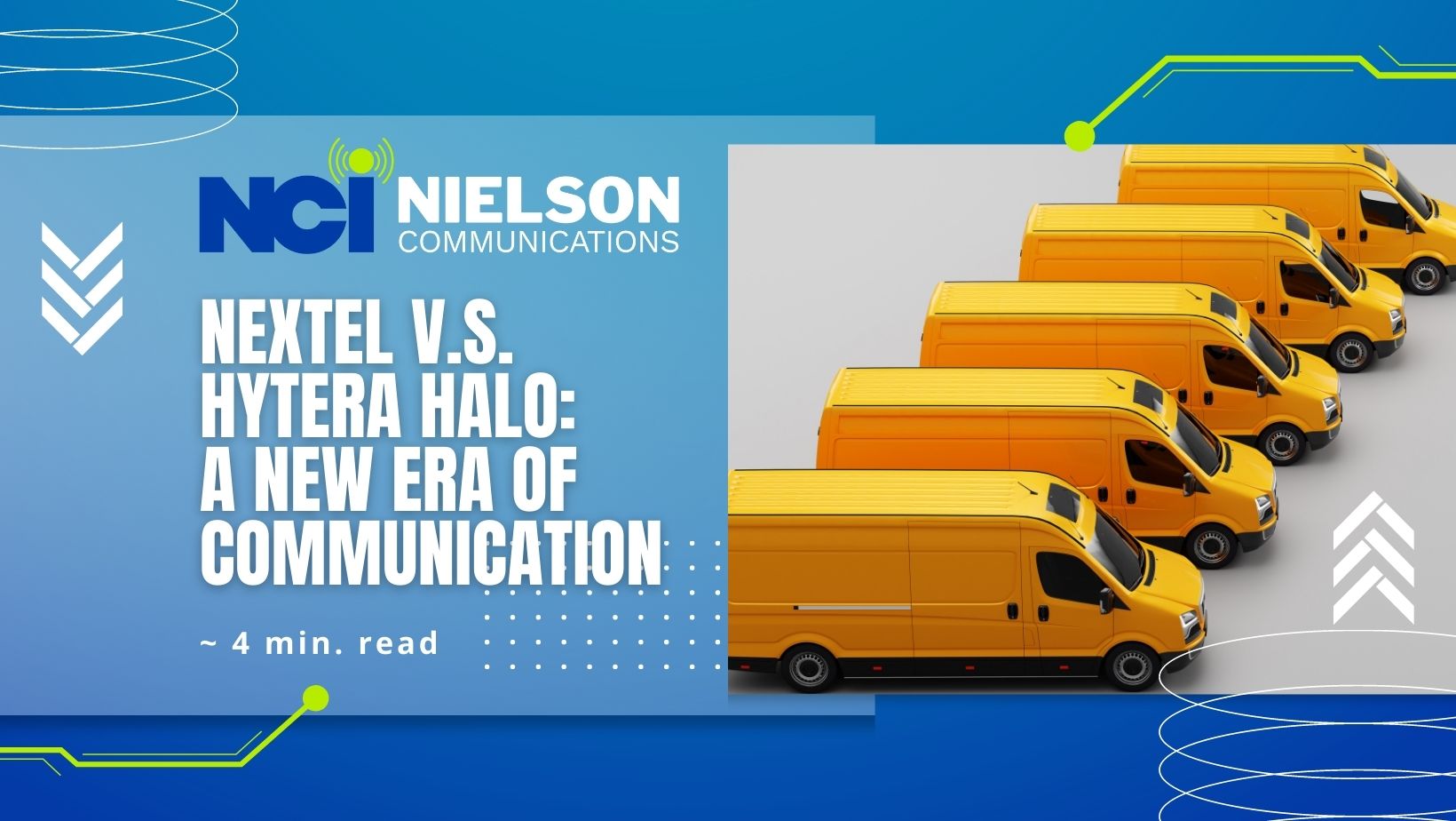 Nextel vs HALO Blog Cover Fleet of yellow box vans